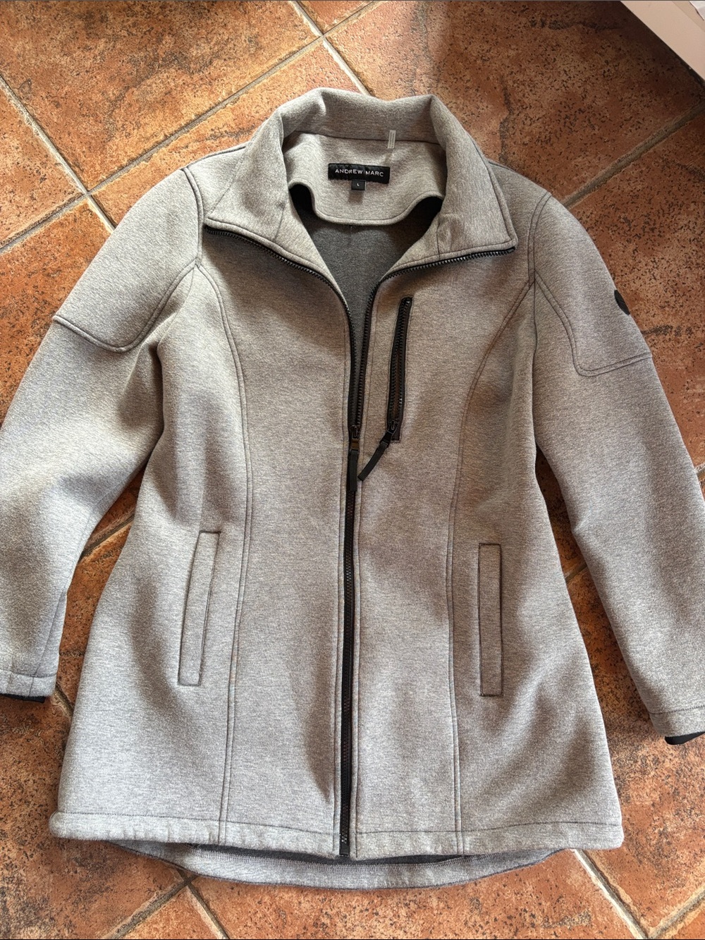 Andrew Marc Gray Zip-Front Pea Coat